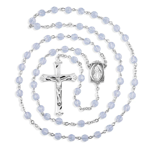 6mm Swarovski Opal Sterling Silver Rosary - Boxed