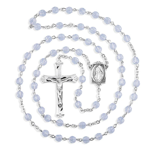 6mm Swarovski Opal Sterling Silver Rosary - Boxed