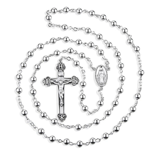 5mm Sterling Silver High Polished Rosary - Boxed