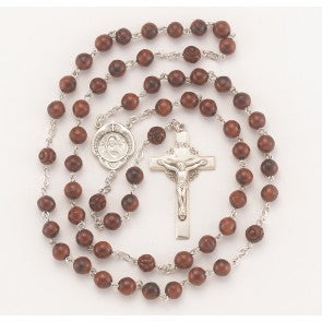 7mm Maroon Cocoa Bead Sterling Silver Rosary - Boxed
