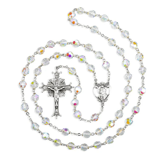 7mm Crystal Rosary with Sterling Silver Crucifix & Center - Boxed